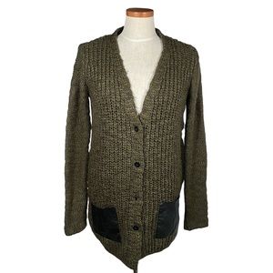 Zara Knit Olive Green Chunky Knit Cardigan With Black Pockets Size S